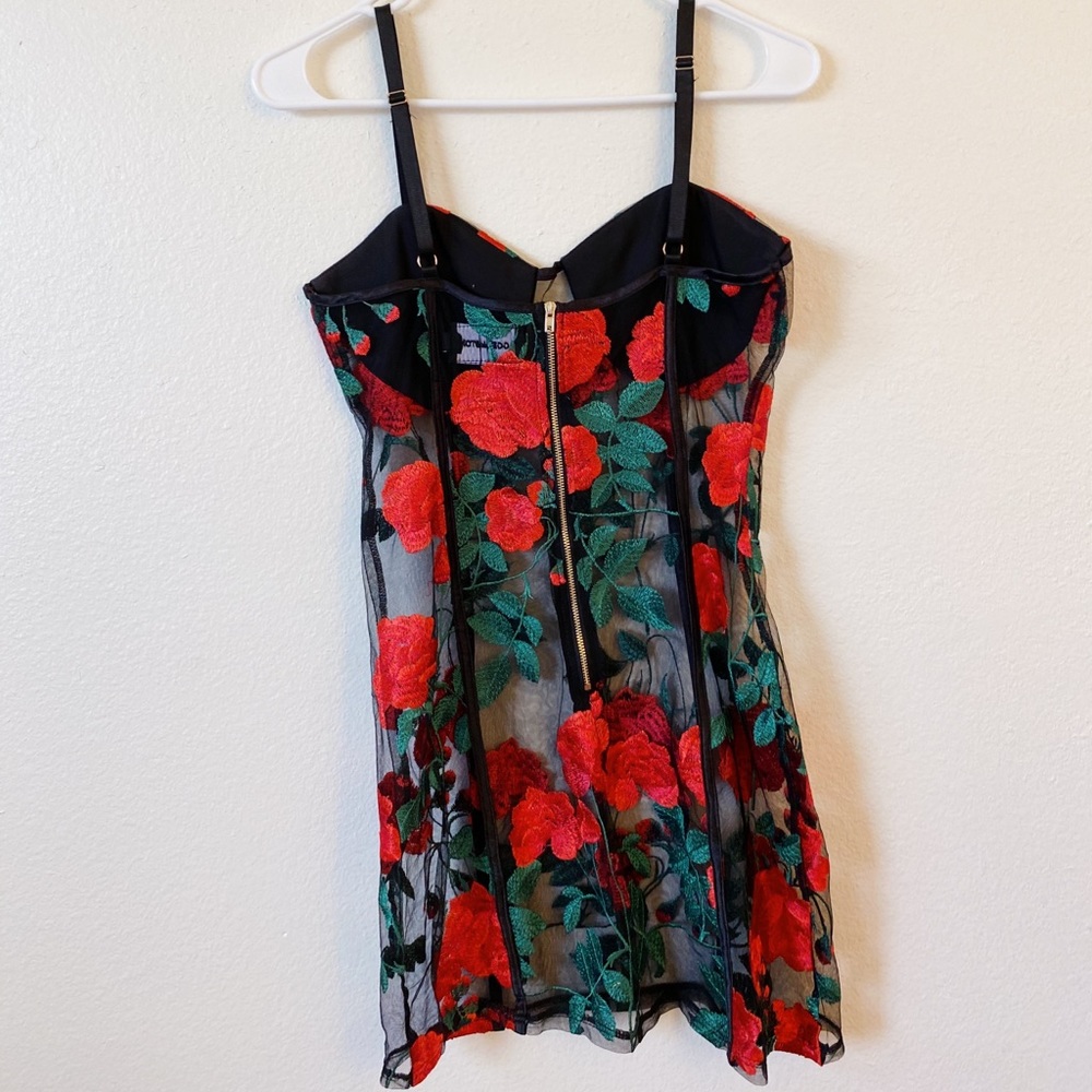 Floral Embroidered Black Mini Dress with Red Roses - Picture 2 of 7